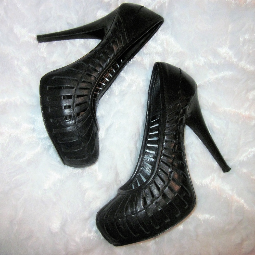 BCBGeneration Sexy Black Leather Cutout Heels